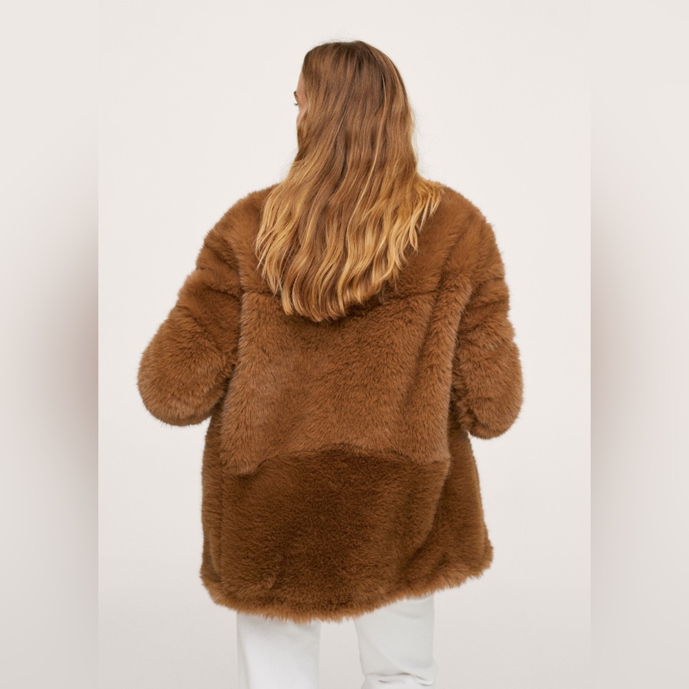 Mango MNG Oversized Brown Faux Fur Jacket Coat - Picture 9 of 10